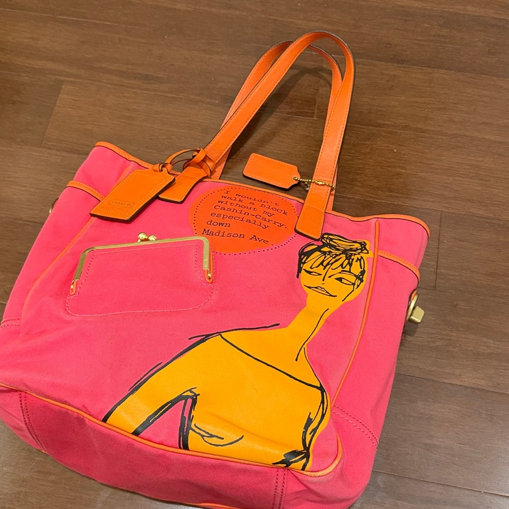 Coach Cashin-Carry Bright Orange Leather Tag